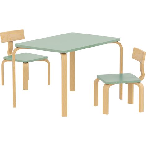 Table enfant en bois avec 2 chaises assorties, ensemble pour dessiner, jouer et étudier, 78 x 53 x 53 cm, couleur verte (1/5)