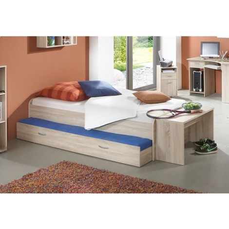 Lit gigogne pour un double couchage - Décor chene - L94,6 x H50,5 x P203 cm - Fabriqué en Allemagne (1/3)