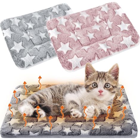 Lot de 2 Lits en Peluche pour Rongeurs - Polaire Douce - Lavable - Pour Lapin Cochon d'Inde Hamster - 32x25 cm Rose et Gris (1/5)