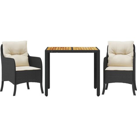 Maison Exclusive - 3-tlg. Garten-Essgruppe mit Kissen Schwarz Pol