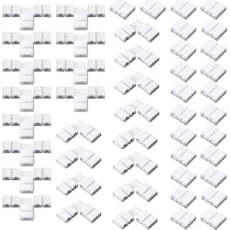 48 Pièces Connecteurs de Bandes LED 2 Broches 8 mm Connecteurs de Lumière sans Soudure en Forme de L et T Connecteurs d'Extension de Lumière d'Adaptateur LED pour 3528 2835 SMD RGB (1/5)