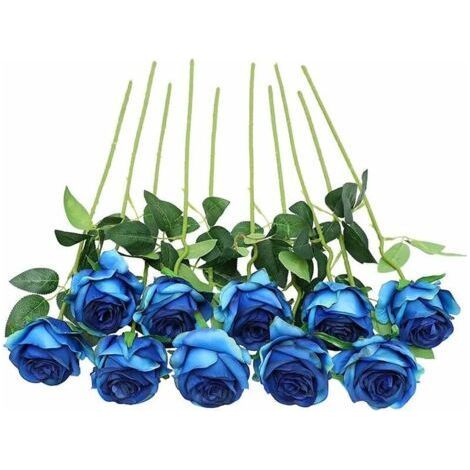 Fleurs Artificiel Soie Rose Fleurs Tige Unique Une Fausse Rose Réaliste pour Le Bouquet de Mariage Arrangements Floraux Décoration,10pcs (Bleu) (1/5)