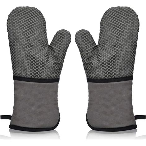 Ofenhandschuh, hitzebeständiger Ofenhandschuh, Topflappen, Grillhandschuh, Ofenhandschuh, rutschfester, silikonbeschichteter langer Ofenhandschuh (Grau)