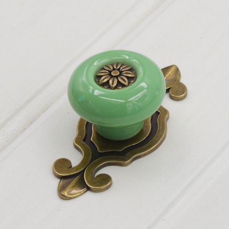 Poignée de meuble vintage en céramique pour porte, tiroir, placard et armoire - Tirette de couleur vert bronze (Lot de 1)