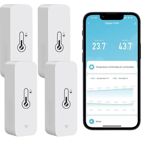 Zigbee Wireless Indoor and Outdoor Temperature and Humidity Sensor with Remote App Notifications and Tuya App Compatible (4-Pack)
