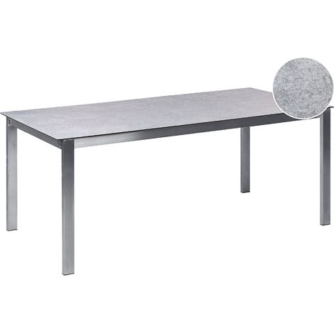 Table de Jardin 6 places 180 x 90 cm Plateau en Verre Céramique Trempé Structure en Acier Inoxydable Gris Cosoleto