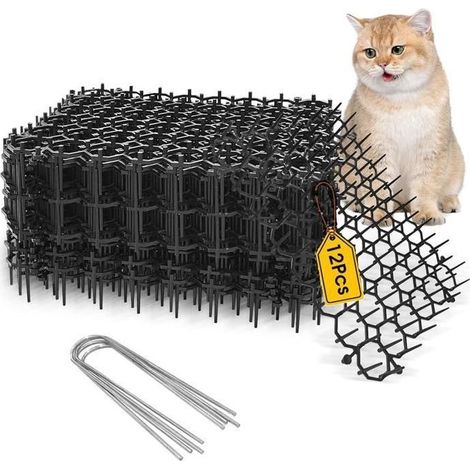 12 Pièces Répulsif chat - Tapis Anti Chat 15×20 cm - avec 8 Clous - pour Jardin et Intérieur, Anti Chiens, Chats