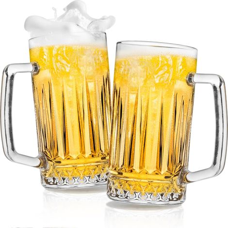 Lot de 2 tasses à bière en cristal de 591 ml avec poignée, tasses à bière en verre pour congélateur, cadeaux pour homme (1/5)