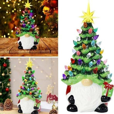 Décorations de Noël – Sapin de Noël lumineux en céramique de 30,5 cm avec 46 lumières multicolores – Petit mini cadeau de Noël table chambre, cheminée (1/4)