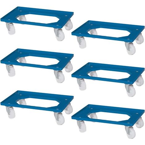 BRB Lot de 6 roulettes logistiques pour conteneur Euro - 615 x 415 x 175 mm - Roues en plastique blanches et bleues