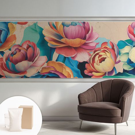 Tapete Vliestapete mit Kleber für Wohnzimmer Schlafzimmer Küche - Wanddekoration Blumenharmonie 250x104 cm (1/5)