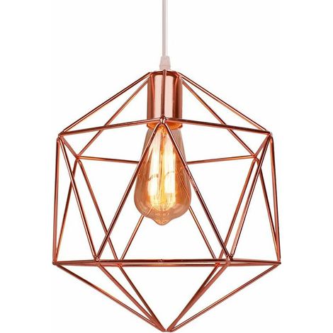 Lampe Suspension Vintage,  E27 Lustre Plafonniers (sans ampoule) Style Retro Industrielle (forme de cage diamant) Or rose - Or Rose BLOW (1/4)