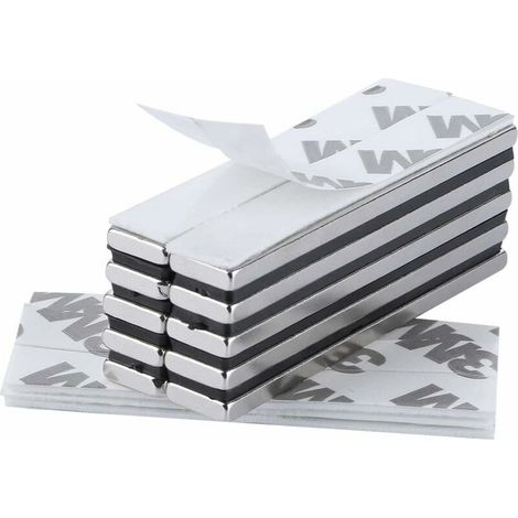 Lot de 10 aimants néodyme rectangle 60 x 10 x 3 mm – Film adhésif 3M extra haute adhérence – Pour supports lourds et chantiers humides (1/5)