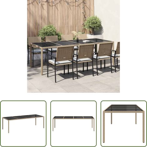 Gartentisch Beige -  Gartentisch Beige 250x100x75 cm Hartglas und Poly Rattan (1/5)