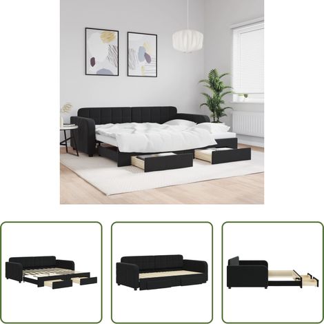 vidaXL Sofa-Bett - Tagesbett Ausziehbar mit Schubladen Schwarz 90x190 cm Samt (1/5)