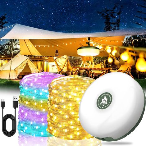 Longziming – Guirlande lumineuse d'extérieur 10m – Rechargeable 2000mAh – 8 modes d'éclairage – Étanche IP44 – Pour camping et événements
