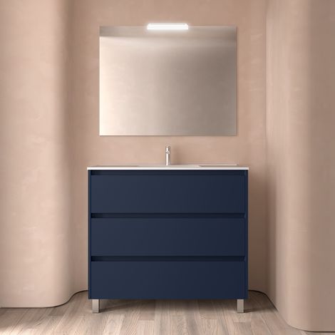 Badezimmermöbel NOJA 1000 3 Schubladen BLUE SATIN + Waschtisch + Spiegel