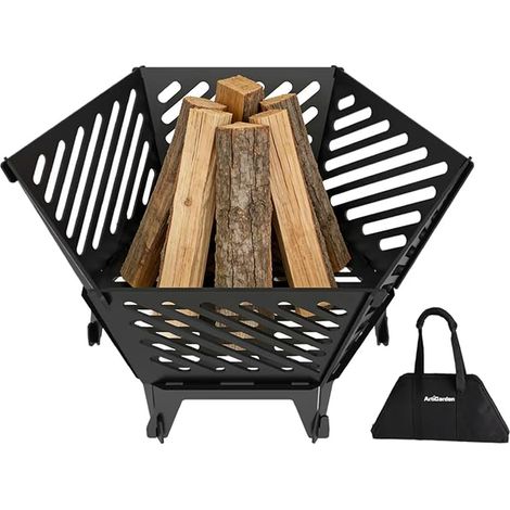 Brasero portable à paroi épaisse de 57 cm pour camping, avec sac de voyage - Brasero pour terrasse, jardin, barbecue, feu de camp (1/5)