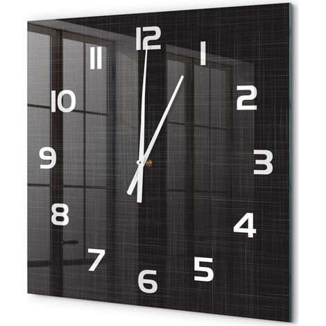 Grande Horloge Murale Carrée Décoration Murale Verre Trempé Design Artistique Texture de lin 60x60 cm (1/5)
