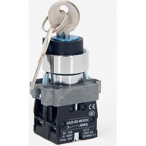 interrupteur de serrure à clé, 22 mm, interrupteur à bouton-poussoir avec clé DPST pour contacteur, relais (3 positions momentanées) (1/5)