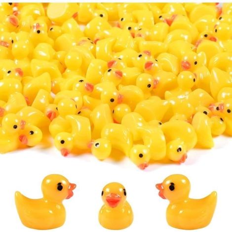 Lot de 200 mini canards en résine jaune pour décoration de paysages miniatures et fêtes (1/4)