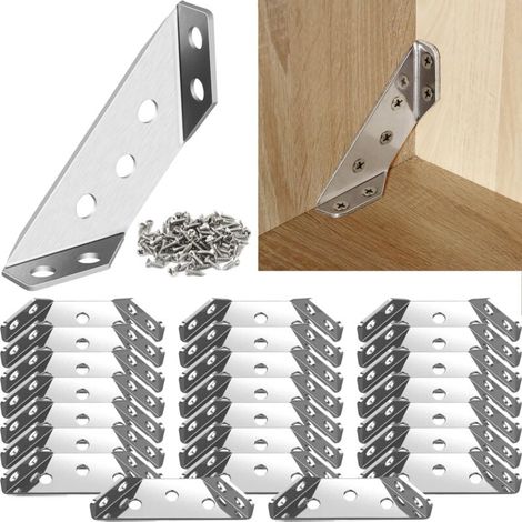 [NEVER USED] Mounting bracket, triangular mounting bracket made of stainless steel, furniture mounting bracket, triangular mounting bracket, for strengthening and repairing furniture, tables (24 piece (1/4)