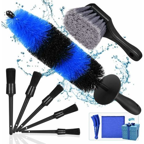 Ensemble de brosse de pneu de roue de 9PCS pour nettoyer la roue, kit de brosse de jante de nettoyant de roue de lavage détaillé pour laver le moteur de voiture de pneu (1/5)