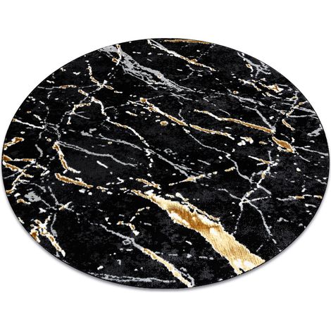 Teppich ALLURE 1963 Kreis Marmor - Strukturell, stilvoll, glamourös schwarz / gold black rund 200 cm