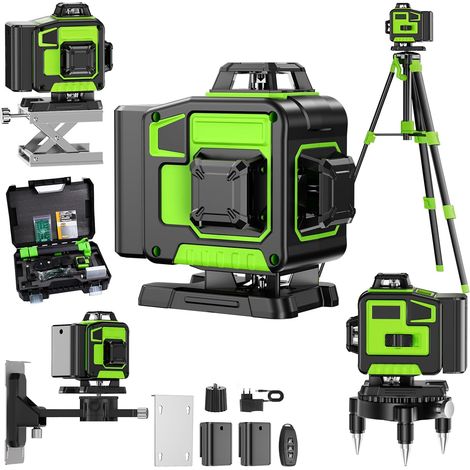Niveau Laser Chantier Autonivelant 360° x 4, Lazer Niveaux 4D 16 Lignes Laser, Mode Impulsion ExtéRieur, 2 x Batterie, Nivellement Automatique, Support Rotatif, Télécommande(Avec trépied) (1/5)