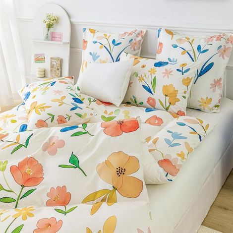 Bettwäsche 200x200 cm Blumen Motiv Bunt Floral Mikrofaser 3-teilig mit Reißverschluss