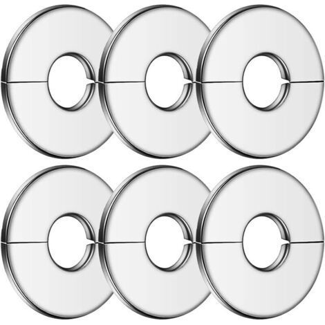 6 Pieces Stainless Steel Radiator Pipe Cover, 34mm Silver Faucet Rosette, Plumbing Pipe Cover, Pipe Cover Valve, for Showers, Pipes, Faucets, Radiators, Water Pipes (1/5)