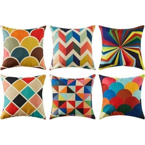 Kissenbezug 45x45 cm Sofa Gartenmöbel Skandinavische Dekoration 6-teiliges Baumwoll-Leinen-Kissenbezug-Set Quadratische Kissenbezüge Kinderzimmer Stuhl Pavillon Design Buntes geometrisches Muster (1/5)