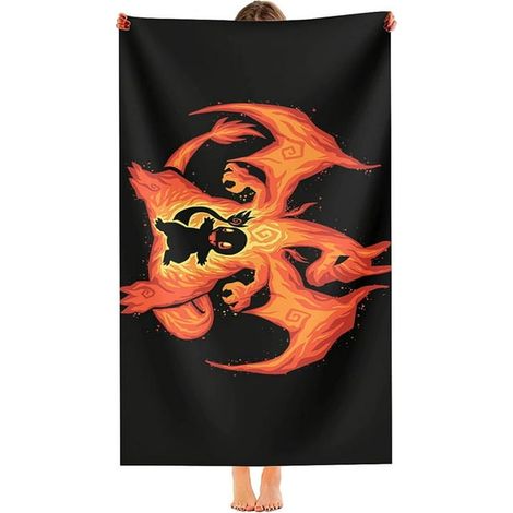 Serviettes de plage style anime années 80-90 avec dragon de feu - Séchage rapide, ultra-absorbantes, fines, idéales pour les voyages, la piscine, le spa, la salle de bain et la plage. 84 x 132 cm (33  (1/5)