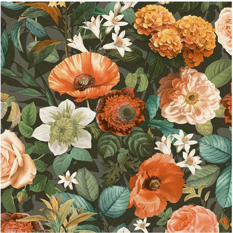 Floral Botanical Wallpaper Grey Multicoloured Paste The Wall Vinyl 10m Roll (1/4)