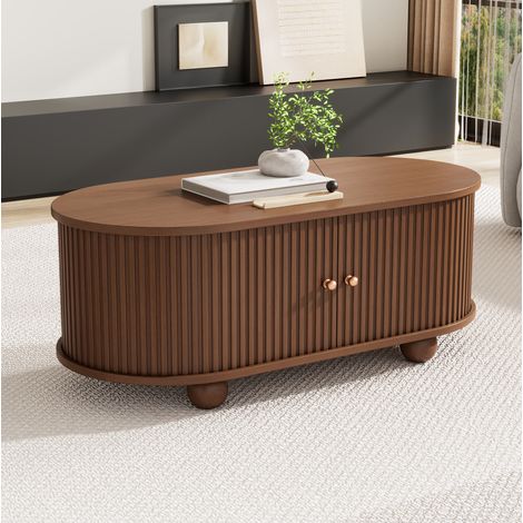 Mesa de centro 100x50x40 cm nogal en MDF con almacenamiento y puertas correderas (1/5)