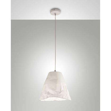 Lampada a Sospensione Crumple in Ceramica e Metallo Bianco, Attacco E27, Design Elegante e Moderno, Ideale per Illuminazione d'Interni
