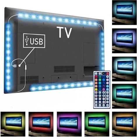 FOLUR LED Rétroéclairage USB 2M Bande de Lumière avec Télécommande pour TV Bicyclette Ambiance