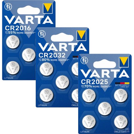 Lot de 5 piles bouton au lithium Varta CR2016, CR2025 et CR2032 (1/5)