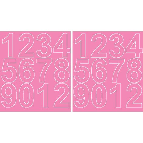 Pegatinas autoadhesivas con números de 7 cm, color rosa brillante.