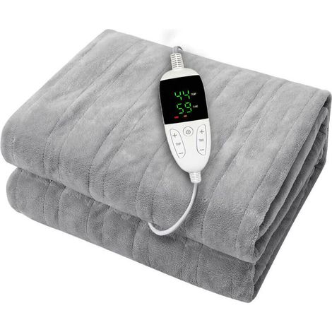 Crezuo Elektrische Heizdecke, 150 x 180 °C, mit Fernbedienung, doppelseitige Flanell-Heizdecke für Sofa und Entspannung, maschinenwaschbar, Grau.