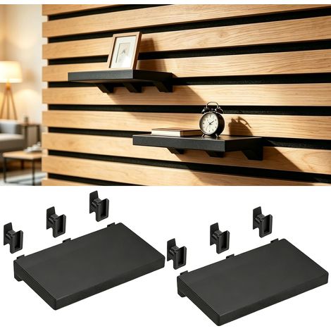 Set di 2 mensole nere per pannelli acustici, non richiedono forature, accessori per pannelli acustici, mensola sospesa per soggiorno, piante e decorazioni, camera da letto, ufficio (15 x 8,5 cm) (1/5)