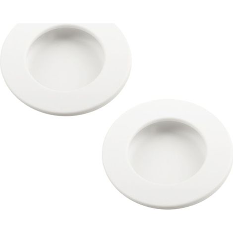 Poignée ronde encastrable Ø 60mm – Plastique blanc – Pour meubles et portes coulissantes – Montage dans trou de 50mm (1/3)