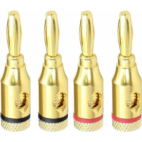 Fiche banane de 4 mm, connecteurs de haut-parleur à fiche banane, fiches de broche de haut-parleur plaquées or à visser pour adaptateur audio HiFi musical-4 pièces (1/5)