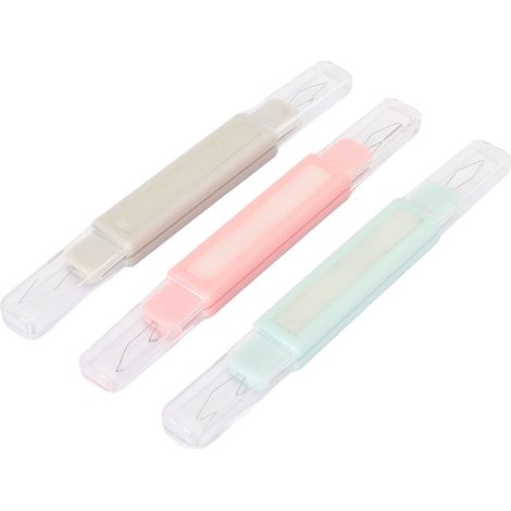Lot de 3 enfile-aiguilles doubles 10 cm, multifonctions portables pour couture à la main DIY, rose bleu gris (1/5)