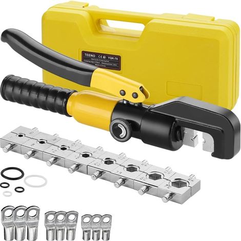 Teeno – Pince à sertir hydraulique 10T – 9 matrices hexagonales – Course 12mm – Coffret pour câbles 4-70 mm² – Usage professionnel