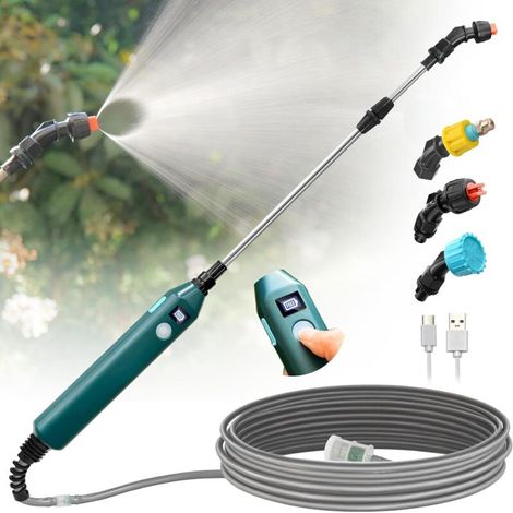 Bardusch-Pulverisateur de Jardin Electrique 5V, Pulverisateur Electrique, Pulverisateur Lance Telescopique, Pulverisateur a Pression avec 3 Buses et Tuyaux de 5M pour Arrosage, Désherbage (1/2)