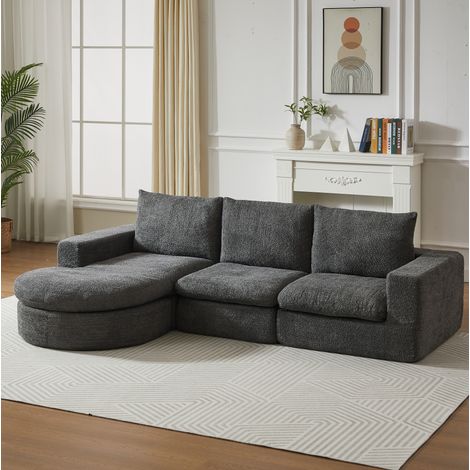 Sofá esquinero reversible de chenilla gris 250 x 160 x 80 cm HAVRYA (1/5)