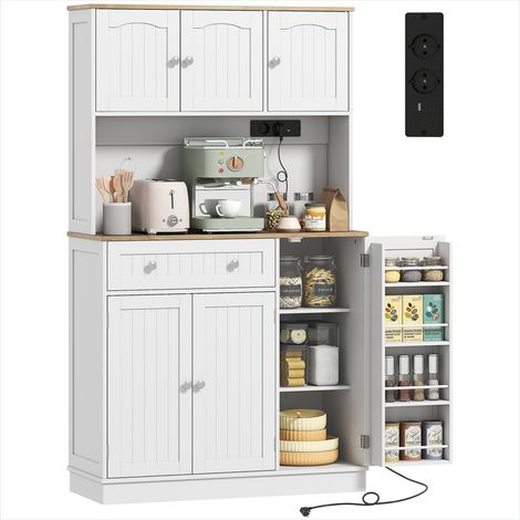 Buffet haut en MDF laqué blanc, 4 portes et 1 tiroir, rangement cuisine style campagne, 100x40x173 cm (1/5)