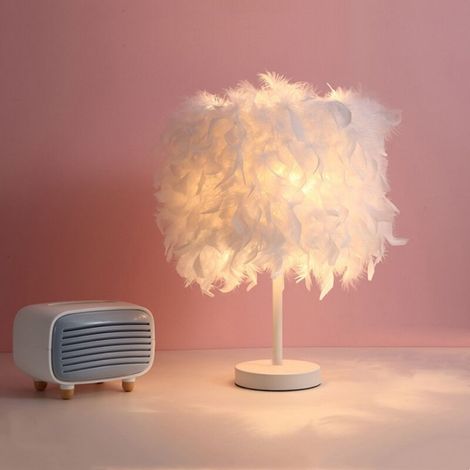 Lampe de chevet moderne en plume, lampe de table intérieure pour maison, bar ou restaurant, blanc, culot E27, 1 pièce – ACKERMAN (1/5)