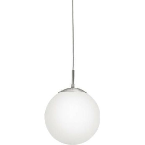Sospensione Minimal Rondo Acciaio Nichel Satinato Bianco Vetro 1 Luce E27 (1/6)